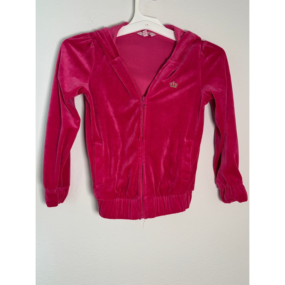 Juicy by Juicy Couture Girls Pink Velour Zip Up Hoodie Crown Logo Size S‎ 7/8